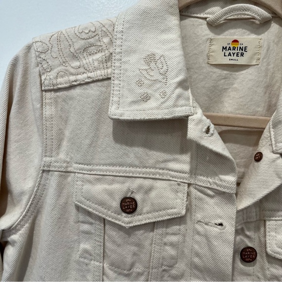 Marine Layer Embroidered Denim Jacket in Natural Size Small - Picture 8 of 11